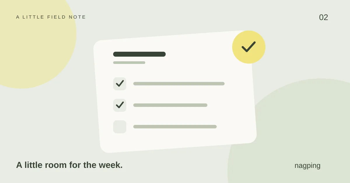 Sage and yellow editorial illustration of a weekly checklist.